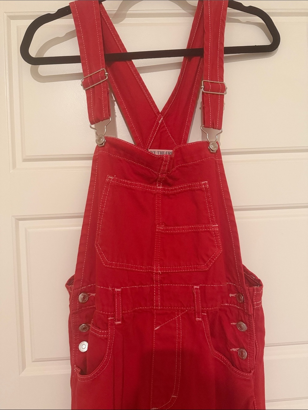 We The Free Red Denim Bib Overalls Jumpsuit - Picture 3 of 6